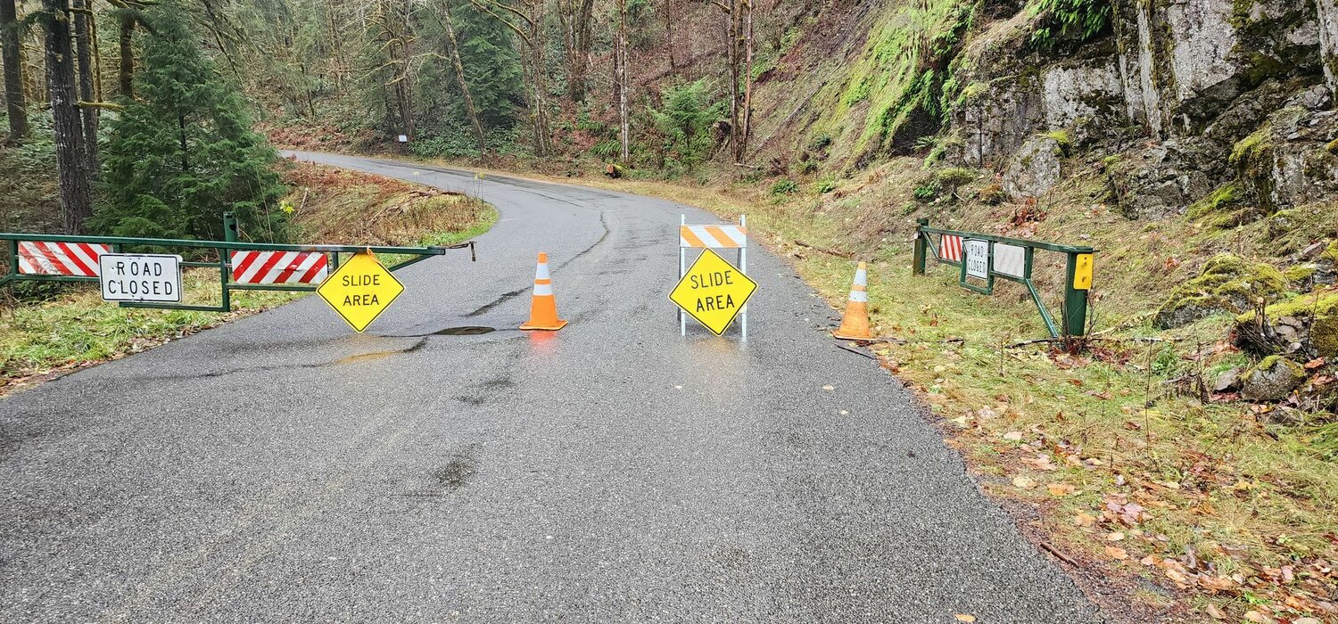 Forest Service Road 52, also known as Skate Creek Road, is blocked at milepost 18.5 after an “impassable” landslide on Tuesday, Dec. 5.